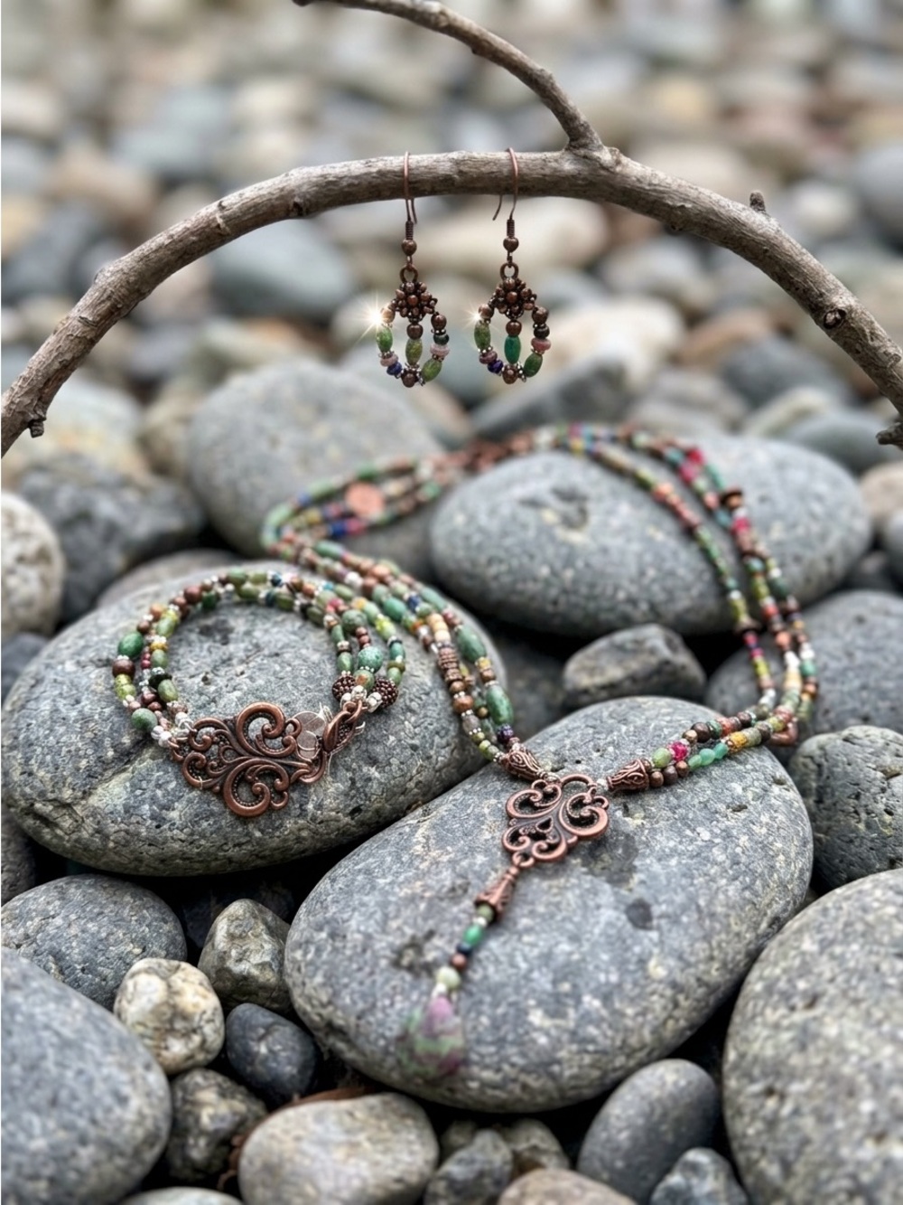 Antique Copper & Gemstone Jewelry Set